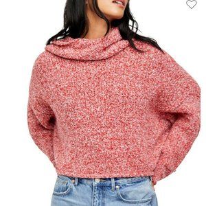 NWT Free People BFF Cowl Neck Oversized Crop Sweater - Scarlet Flame